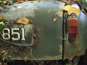 Thursday’s Daily Jigsaw Puzzle – Rusty Car In The Woods