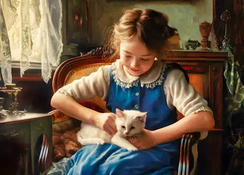 Young Girl And Her Cat – Friday’s Free Daily Jigsaw Puzzle