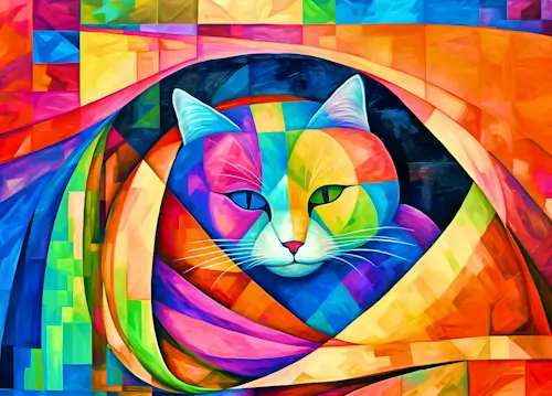 Colorful Abstract Cat In A Blanket