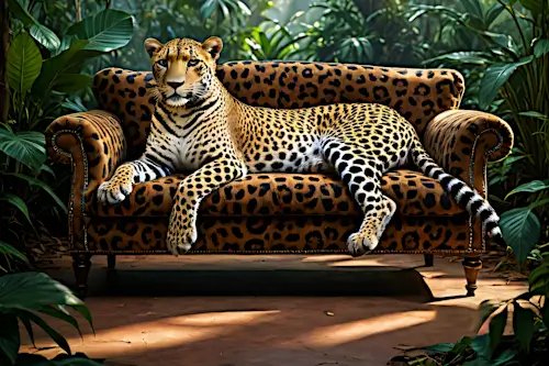 Leopard On A Leopard Skin Couch